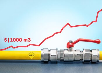 Üzerinde fiyat artış grafiği ve gaz boru hattı vanası bulunan görsel.
