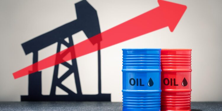 Üzerinde oil yazan mavi ve kırmızı iki adet petrol varili